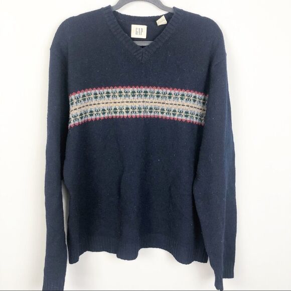 GAP | Vintage Fair Isle Navy Blue Wool Sweater XL - Picture 1 of 7